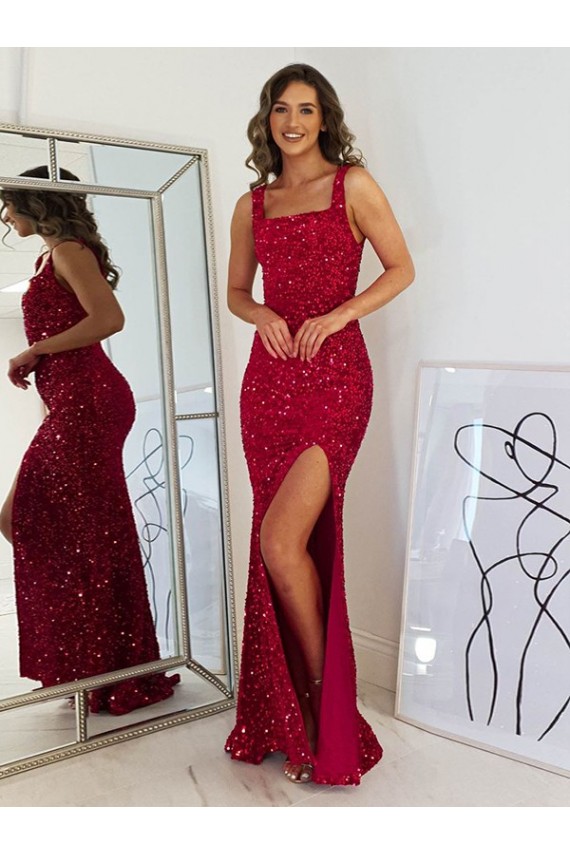 Velvet Sequin Sheath Long Sleeveless Prom Dress Barrie