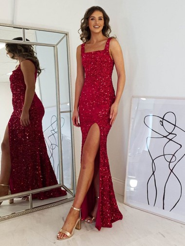 Velvet Sequin Sheath Long Sleeveless Prom Dress Barrie