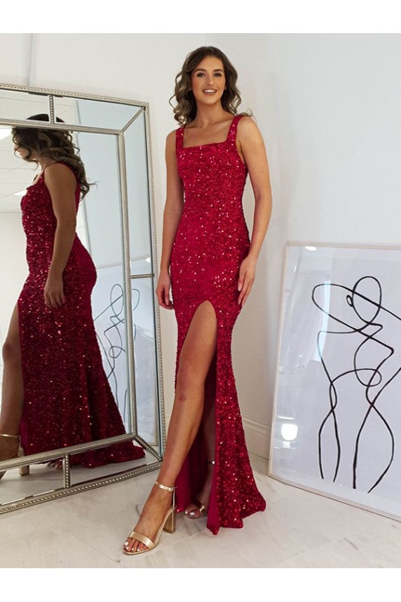 Velvet Sequin Sheath Long Sleeveless Prom Dress Barrie
