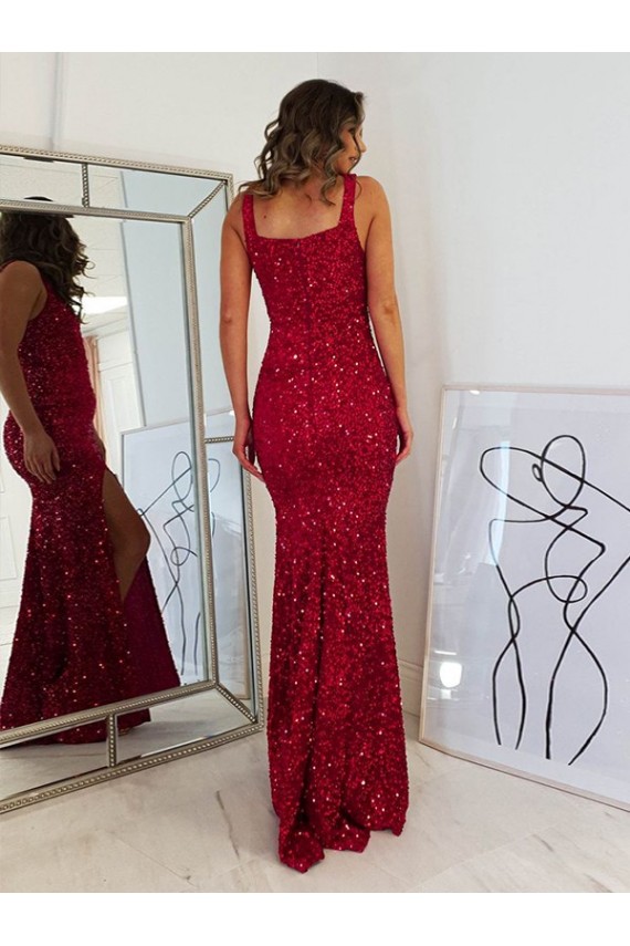 Velvet Sequin Sheath Long Sleeveless Prom Dress Barrie