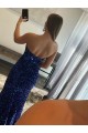 Velvet Sequin Sheath Sweep Train Sleeveless High Side Slit Prom Dress Barrie