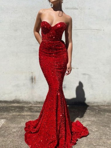 Velvet Sequin Mermaid Court Train Sleeveless Long Prom Dress / Evening Dress Barrie