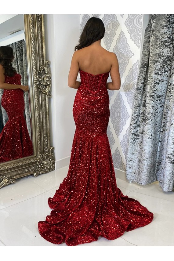 Velvet Sequin Sheath Court Train Sleeveless Prom Dress / Evening Dress Barrie
