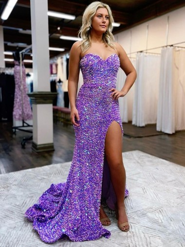 Velvet Sequin A-Line Court Train Sleeveless Prom Dress / Evening Dress Barrie