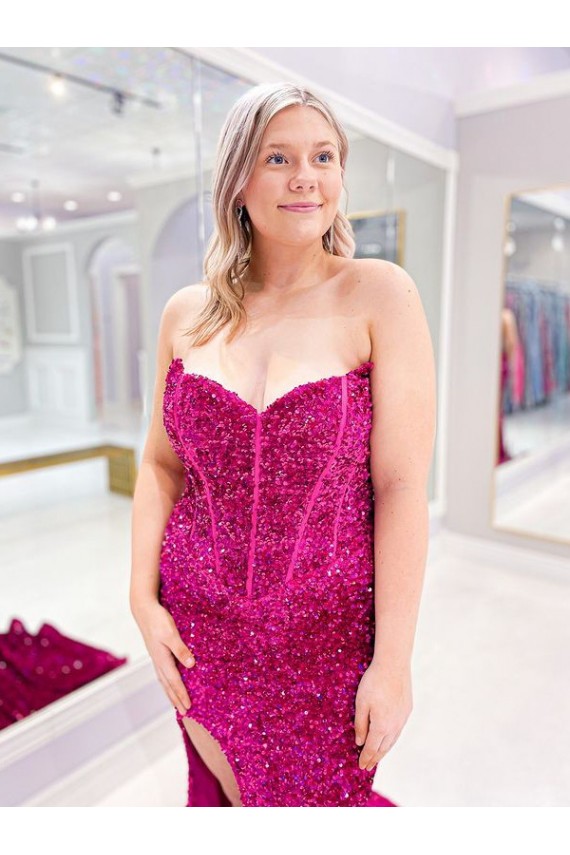 Velvet Sequin Sheath Sweep Train Sleeveless Sweetheart Prom Dress / Evening Dress Barrie
