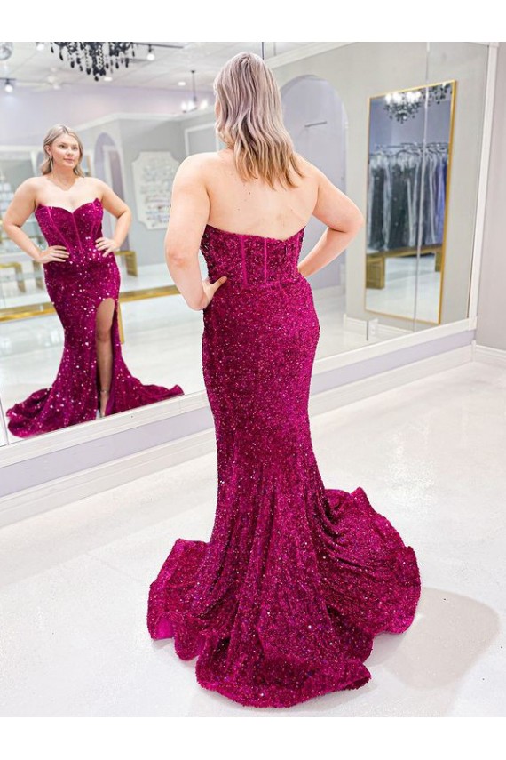 Velvet Sequin Sheath Sweep Train Sleeveless Sweetheart Prom Dress / Evening Dress Barrie