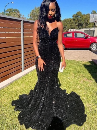 Velvet Sequin Mermaid Long Sleeveless Prom Dress Barrie
