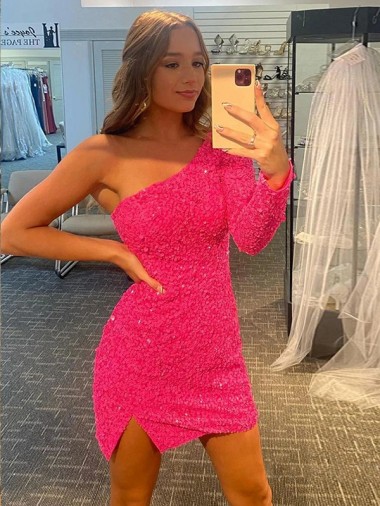 Velvet Sequin Sheath Short Long Sleeves Prom Dress / Evening Dress Barrie
