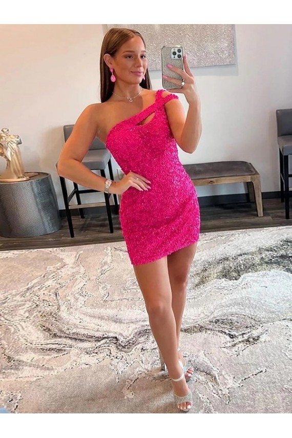 Velvet Sequin Sheath Short Sleeveless One Shoulder Prom Dress / Evening Dress Barrie
