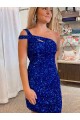Velvet Sequin Sheath Short Sleeveless One Shoulder Prom Dress / Evening Dress Barrie