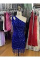 Velvet Sequin Sheath Short Sleeveless One Shoulder Prom Dress Barrie