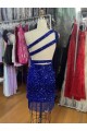 Velvet Sequin Sheath Short Sleeveless One Shoulder Prom Dress Barrie