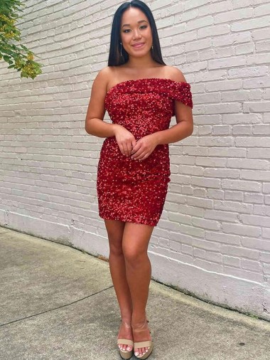 Velvet Sequin Short Sleeveless Prom Dress Barrie
