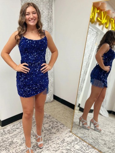 Velvet Sequin Sheath Short Sleeveless Spaghetti Straps Prom Dress Barrie