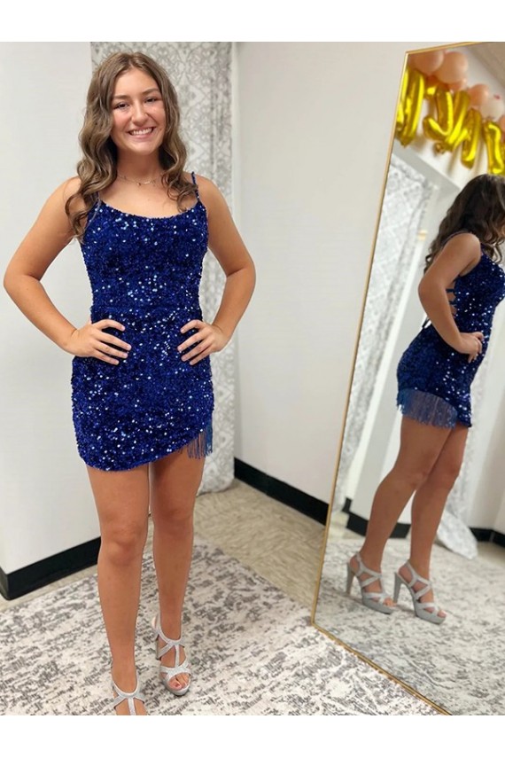 Velvet Sequin Sheath Short Sleeveless Spaghetti Straps Prom Dress Barrie