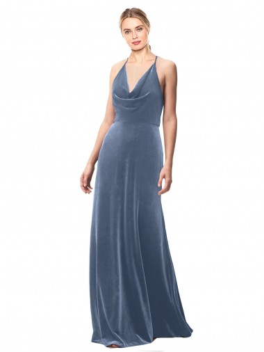 Stretch Velvet A-Line Long Sleeveless Keyhole Back Prom Dress / Bridesmaid Dress Barrie