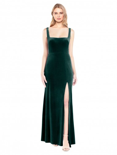 Stretch Velvet A-Line Long Sleeveless Side Slit Prom Dresses Barrie