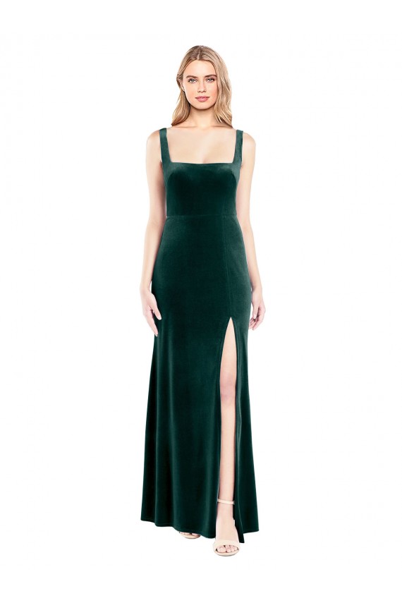 Stretch Velvet A-Line Long Sleeveless Side Slit Prom Dresses Barrie