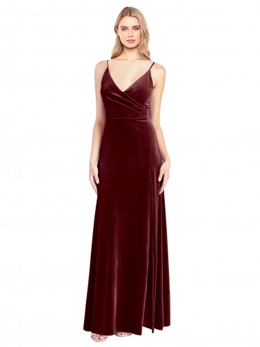 Stretch Velvet A-Line Long Sleeveless V-Back Black Tie Prom Dress / Bridesmaid Dress Barrie