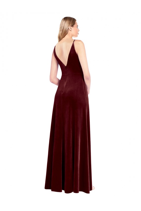 Stretch Velvet A-Line Long Sleeveless V-Back Black Tie Prom Dress / Bridesmaid Dress Barrie