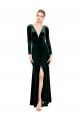 Stretch Velvet A-Line Long Long Sleeves Open Back Black Tie Prom Dress / Bridesmaid Dress Barrie