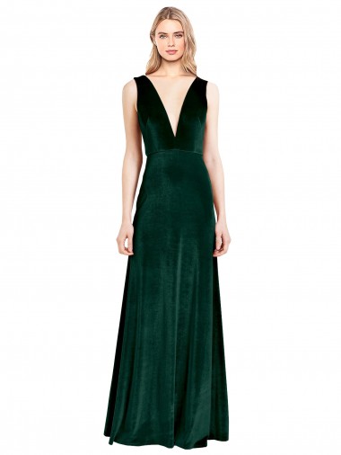 Stretch Velvet A-Line Long Sleeveless V-Back Bridesmaid Dress / Formal Dress Barrie