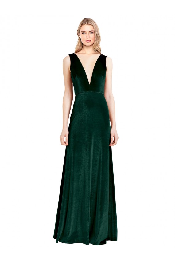 Stretch Velvet A-Line Long Sleeveless V-Back Bridesmaid Dress / Formal Dress Barrie