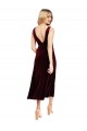Stretch Velvet A-Line Midi Length Sleeveless V-Back Burgundy Prom Dresses Barrie
