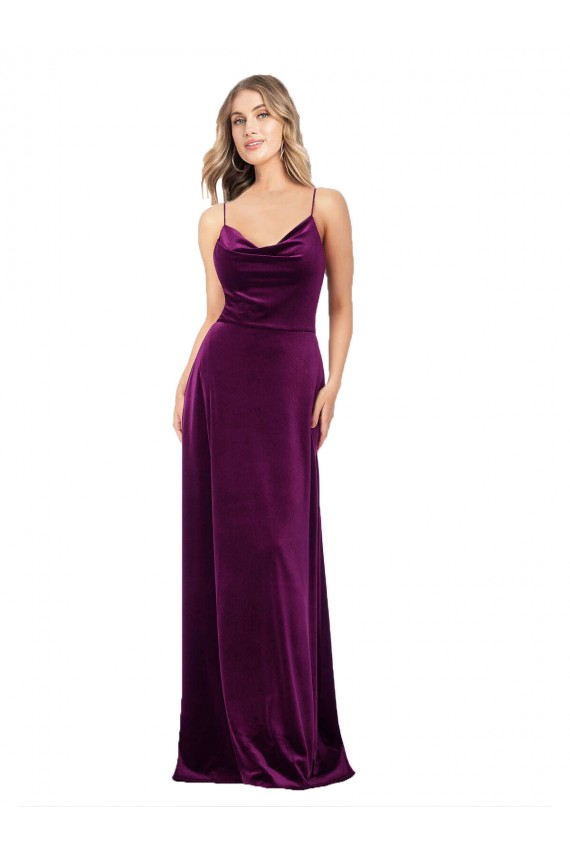 Stretch Velvet A-Line Long Sleeveless Criss Cross Back Formal Evening Gown / Prom Dress / Bridesmaid Dress Barrie