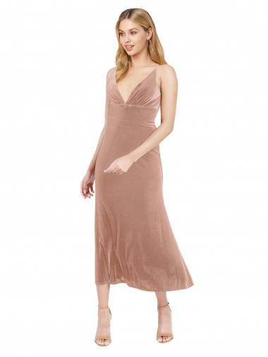 Stretch Velvet A-Line Midi Length Sleeveless V-Back Prom Dress / Bridesmaid Dress Barrie