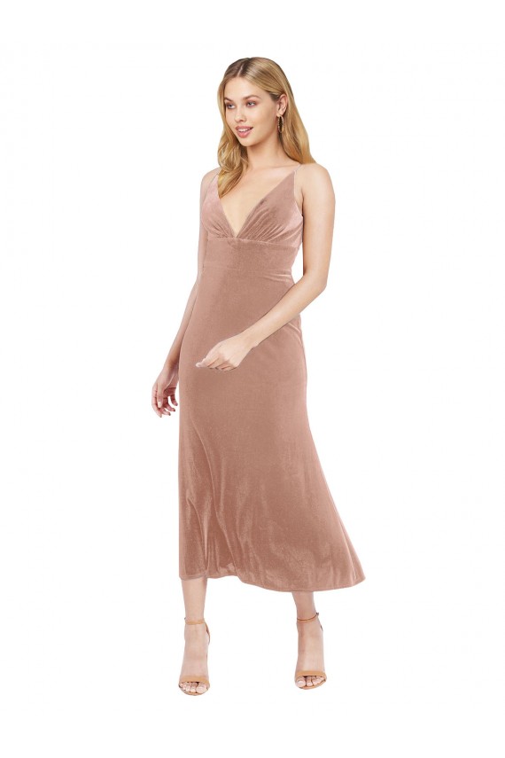 Stretch Velvet A-Line Midi Length Sleeveless V-Back Prom Dress / Bridesmaid Dress Barrie