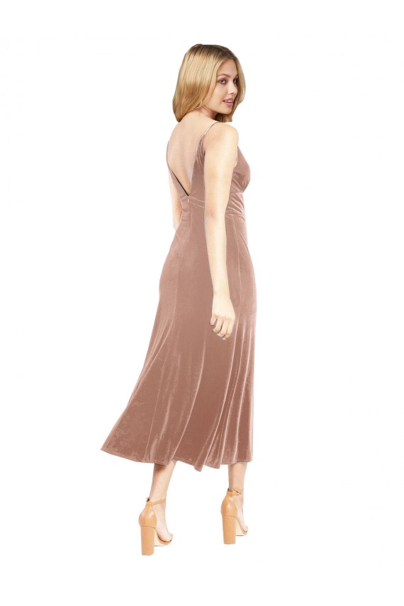 Stretch Velvet A-Line Midi Length Sleeveless V-Back Prom Dress / Bridesmaid Dress Barrie