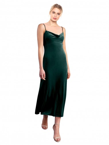 Stretch Velvet A-Line Midi Length Sleeveless Low Back Prom Dress / Bridesmaid Dress Barrie