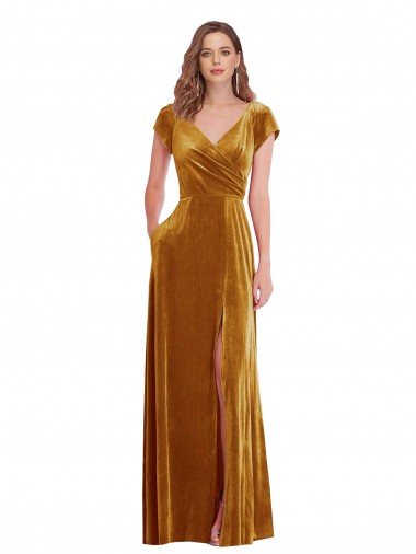 Stretch Velvet Sheath Long Cap Sleeves Formal Evening Gown / Prom Dress / Bridesmaid Dress Barrie