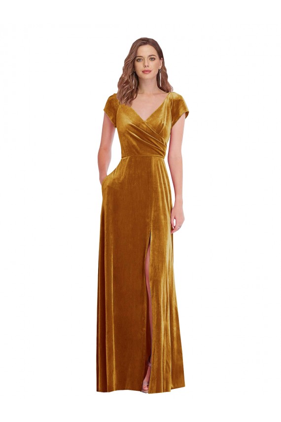Stretch Velvet Sheath Long Cap Sleeves Formal Evening Gown / Prom Dress / Bridesmaid Dress Barrie