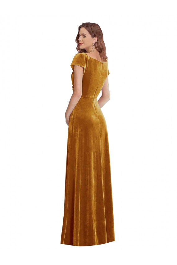 Stretch Velvet Sheath Long Cap Sleeves Formal Evening Gown / Prom Dress / Bridesmaid Dress Barrie