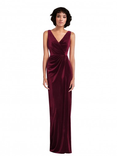 Stretch Velvet Sheath Long Sleeveless Burgundy Prom Dresses Barrie