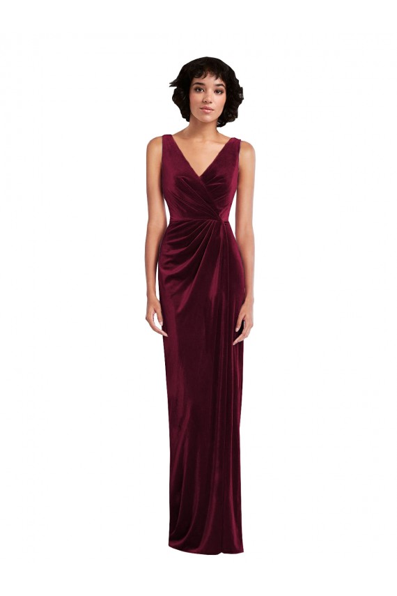 Stretch Velvet Sheath Long Sleeveless Burgundy Prom Dresses Barrie