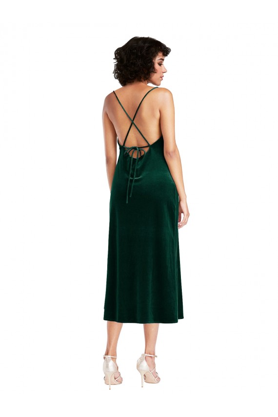 Stretch Velvet Sheath Midi Length Sleeveless Criss Cross Open Back Black Tie Evening Gown / Prom Dress / Bridesmaid Dress Barrie