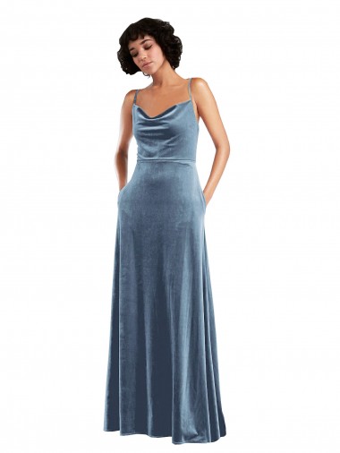Stretch Velvet Sheath Long Sleeveless Criss Cross Open Back Semi Formal Evening Dress / Prom Dress / Bridesmaid Dress Barrie