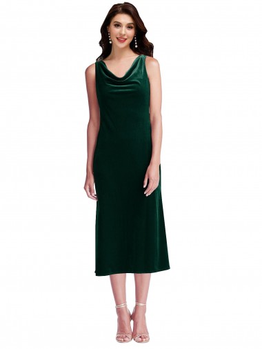 Stretch Velvet Sheath Midi Length Sleeveless V-Back Evening Gown / Prom Dress / Bridesmaid Dress Barrie