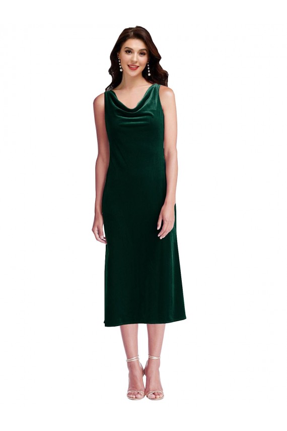 Stretch Velvet Sheath Midi Length Sleeveless V-Back Evening Gown / Prom Dress / Bridesmaid Dress Barrie