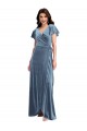 Stretch Velvet A-Line Long Flutter Sleeves Black Tie Evening Gown / Prom Dress / Bridesmaid Dress Barrie