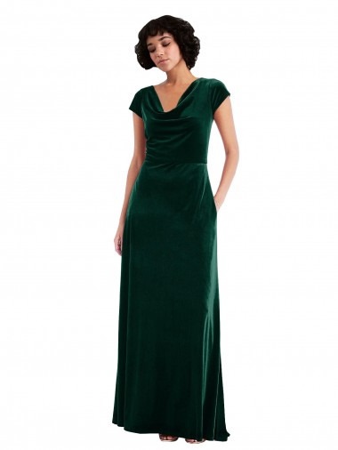 Stretch Velvet A-Line Long Cap Sleeves Black Tie Evening Gown / Prom Dress / Bridesmaid Dress Barrie