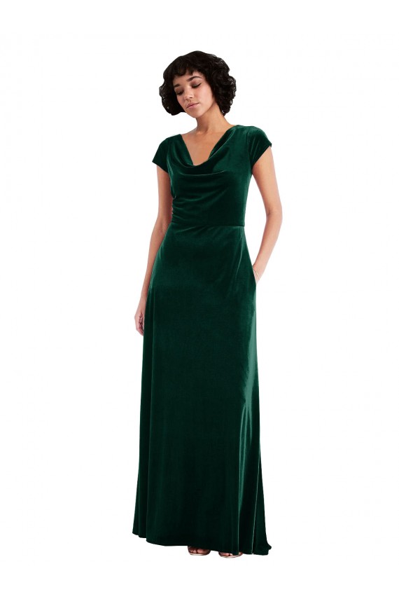 Stretch Velvet A-Line Long Cap Sleeves Black Tie Evening Gown / Prom Dress / Bridesmaid Dress Barrie