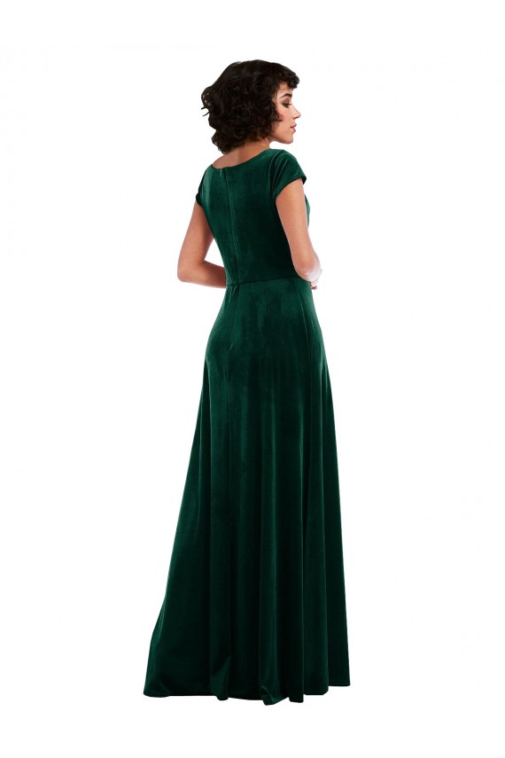 Stretch Velvet A-Line Long Cap Sleeves Black Tie Evening Gown / Prom Dress / Bridesmaid Dress Barrie