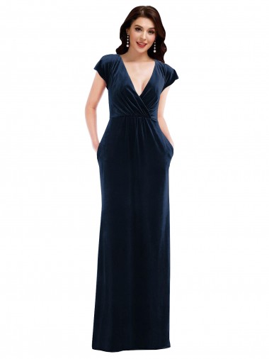 Stretch Velvet A-Line Long Flutter Sleeves Formal Dress / Bridesmaid Dress Barrie