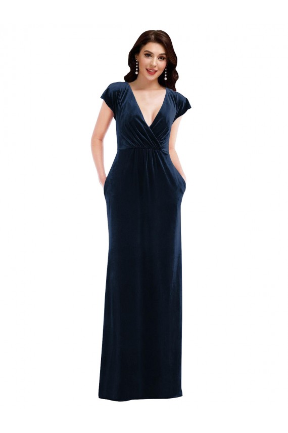 Stretch Velvet A-Line Long Flutter Sleeves Formal Dress / Bridesmaid Dress Barrie