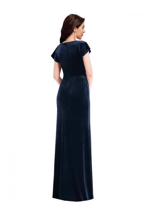 Stretch Velvet A-Line Long Flutter Sleeves Formal Dress / Bridesmaid Dress Barrie