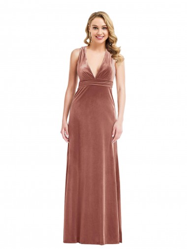 Stretch Velvet A-Line Long Sleeveless Criss Cross Open Back Bridesmaid Dress / Evening Dress Barrie